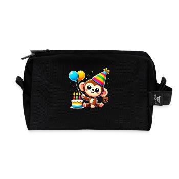 Monkey Kid Celebrating Birthday - Recycelte Kulturtasche - Schwarz - Vorne