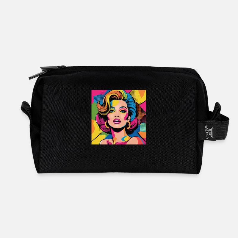 Pop-Art-Frauenavatar mit leuchtenden Farben - Recycelte Kulturtasche - Schwarz