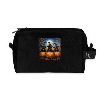 schwarze Katzen mit Kürbissen Halloween Herbst - Recycelte Kulturtasche - Schwarz - Vorne