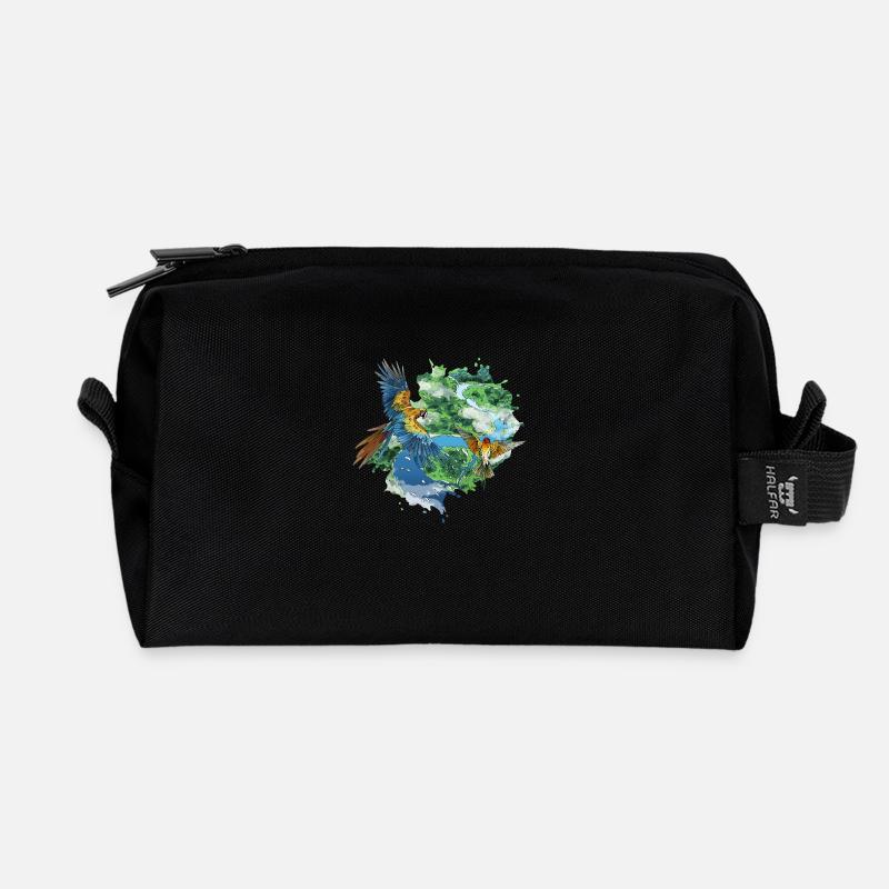 Papageien, die über den Dschungel fliegen - Recycelte Kulturtasche - Schwarz