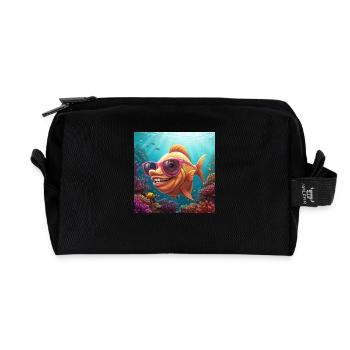 Les palmes en l’air ! Drôle de poisson avec des lunettes de soleil - Trousse de toilette en tissu recyclé - noir - Devant