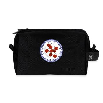 Kirschen auf Vintage-Teller - Recycelte Kulturtasche - Schwarz - Vorne