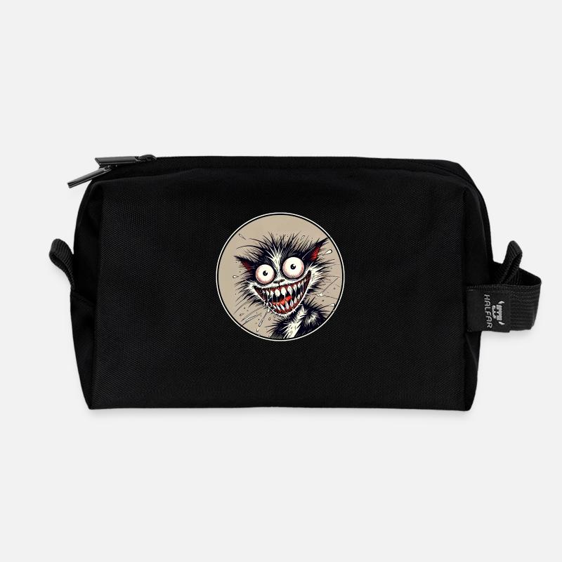 Crazy Cat - Recycled Toiletry Zip Bag - black