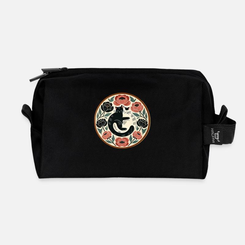 Schwarz-weiße Katze - Recycelte Kulturtasche - Schwarz