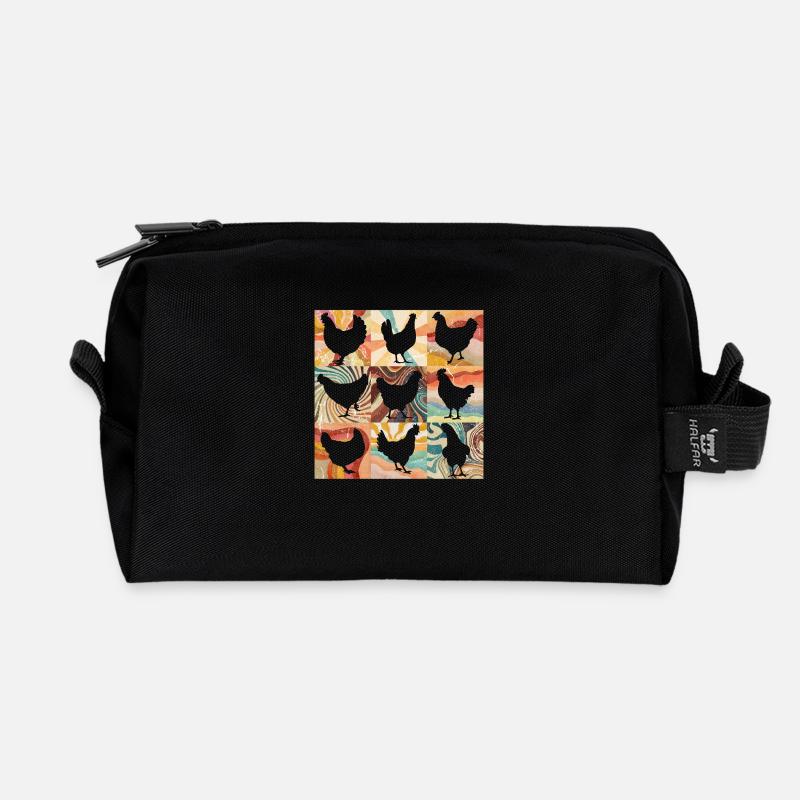 Blumen Retro Huhn - Recycelte Kulturtasche - Schwarz