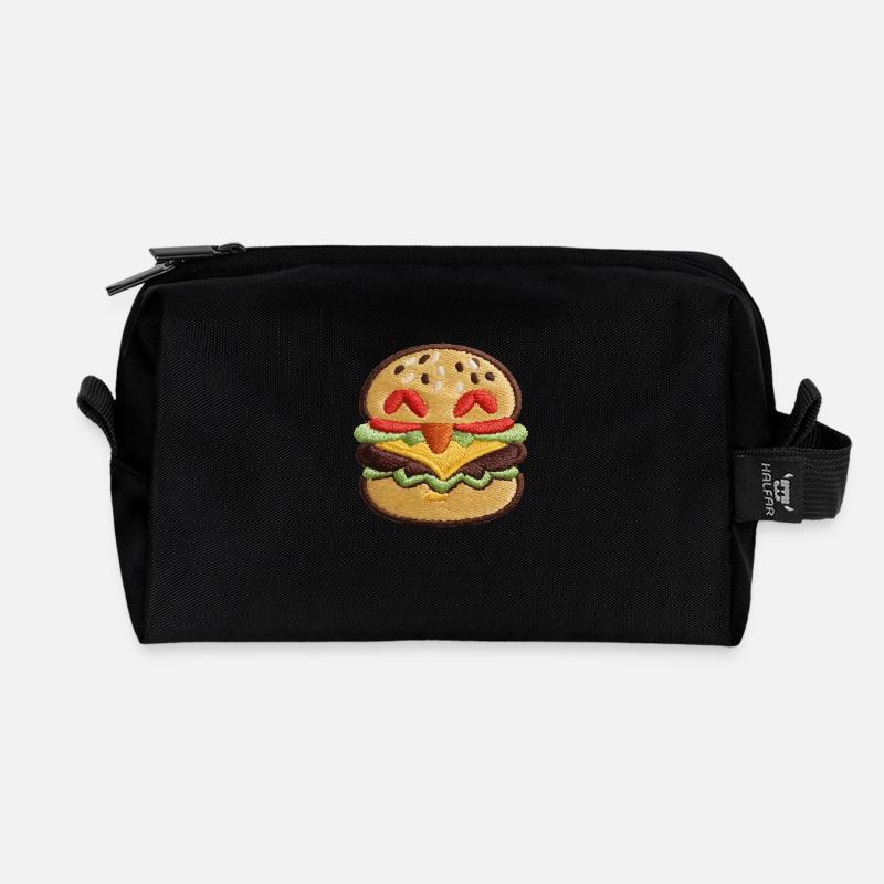 Embroidered burger - Recycled Toiletry Zip Bag - black