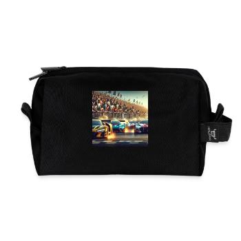 Race cars near finish - Recycled Toiletry Zip Bag - black - Front