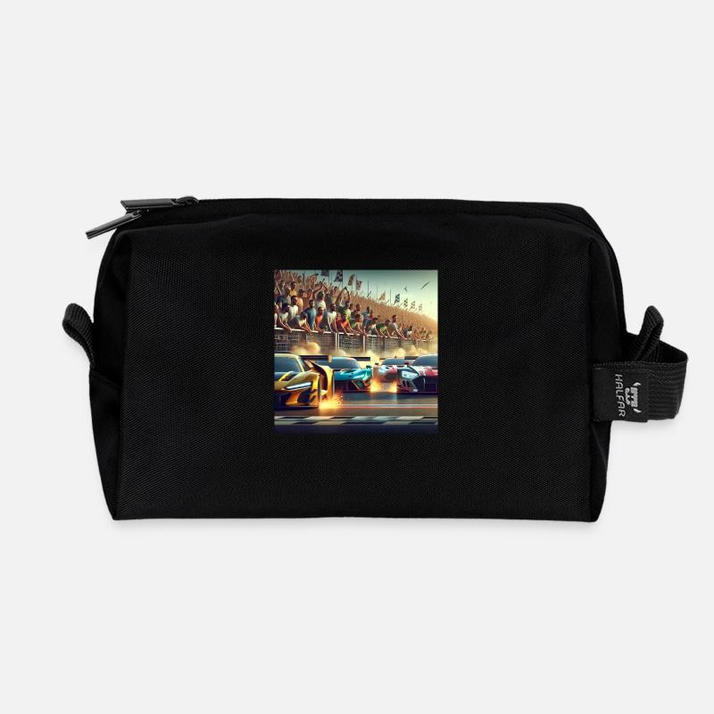 Voitures de course proches de l’arrivée - Trousse de toilette en tissu recyclé - noir
