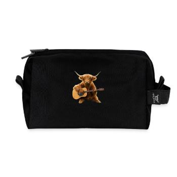 Highland cow guitar - Recycled Toiletry Zip Bag - black - Front