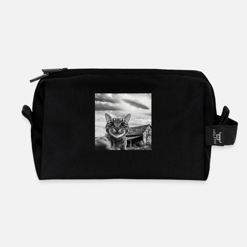 Katze Selfie mit Alien UFO Lustiges Weltraum - Recycelte Kulturtasche - Schwarz