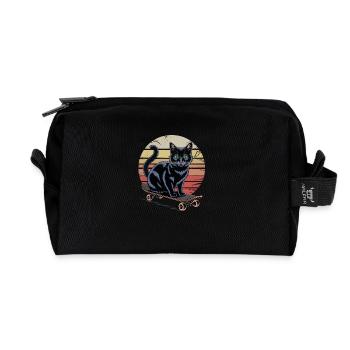 Chat patineur de style vintage – Cool Cat on Skat - Trousse de toilette en tissu recyclé - noir - Devant