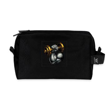 Bras musculaire avec haltère – Gym Motivation - Trousse de toilette en tissu recyclé - noir - Devant