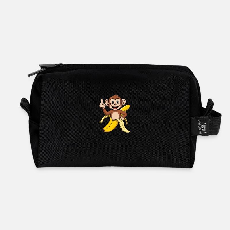 Frecher Affe mit Banane – Lustiges Cartoon Design - Recycelte Kulturtasche - Schwarz