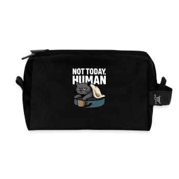 Not Today, Human – Sarcastic Lazy Cat Design - Recycled Toiletry Zip Bag - black - Front