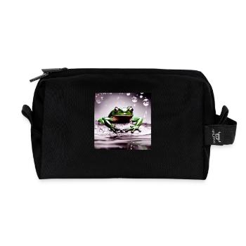 Green Tree Frog Water Puddle Drop Jump - Recycled Toiletry Zip Bag - black - Front