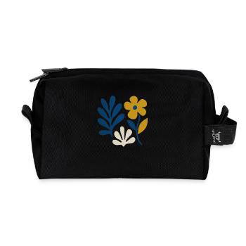 Composition florale – Bleu & Moutarde - Trousse de toilette en tissu recyclé - noir - Devant