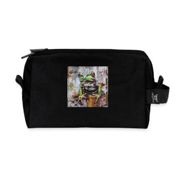 Graffiti green frog rusty surface - Recycled Toiletry Zip Bag - black - Front