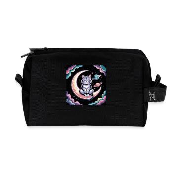 Moon Cat Among Planets - Recycled Toiletry Zip Bag - black - Front