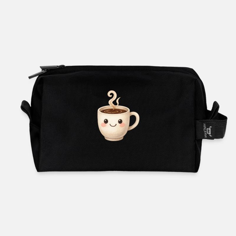 Süßer Kaffeebecher mit Gesicht – Aquarell-Stil - Recycelte Kulturtasche - Schwarz