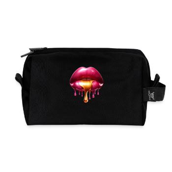 Lippen in Rot und Gold - Recycelte Kulturtasche - Schwarz - Vorne