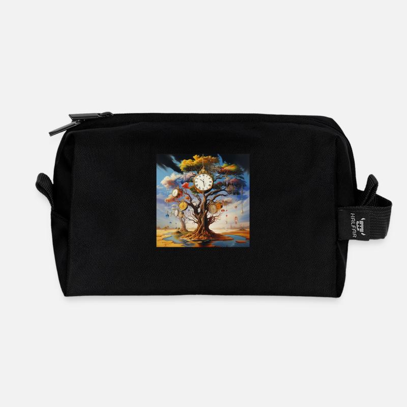 Uhren Baum Zeit Landschaft surreal - Recycelte Kulturtasche - Schwarz