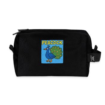 Peacock cartoon - weathered look - Recycled Toiletry Zip Bag - black - Front