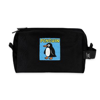 Penguin cartoon - weathered look - Recycled Toiletry Zip Bag - black - Front