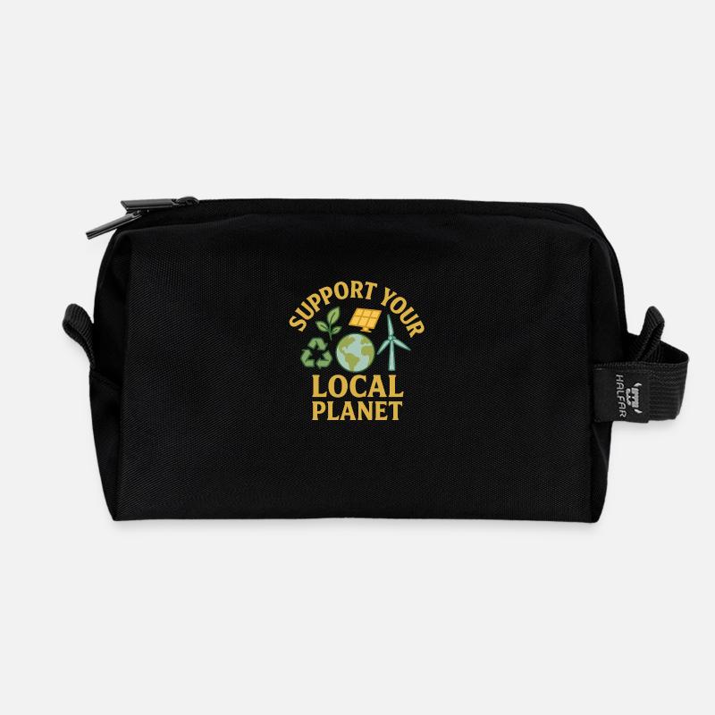 Support Your Local Planet - Recycelte Kulturtasche - Schwarz