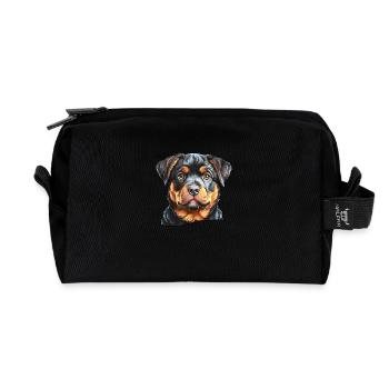 Portrait de chien dans le style d’art numérique Rottweiler - Trousse de toilette en tissu recyclé - noir - Devant
