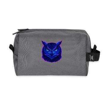Neonblaue Eule mit intensivem Blick - Recycelte Kulturtasche - Anthrazit - Vorne