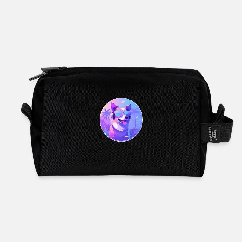 Neon-Doggo mit Beats Sonnenbrille Cyberpunk Retro - Recycelte Kulturtasche - Schwarz