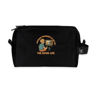 Saturday Mornings in the 80s – Retro Design - Recycled Toiletry Zip Bag - black - Front