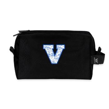 Lettre v chinoiserie bleu - Trousse de toilette en tissu recyclé - noir - Devant