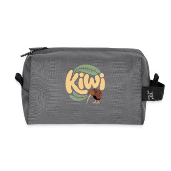 Kiwi mignon - Conception d’oiseau néo-zélandais - Trousse de toilette en tissu recyclé - anthracite - Devant