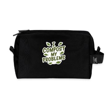 I Compost My Problems - Eco Gardening Funny Quote - Recycled Toiletry Zip Bag - black - Front