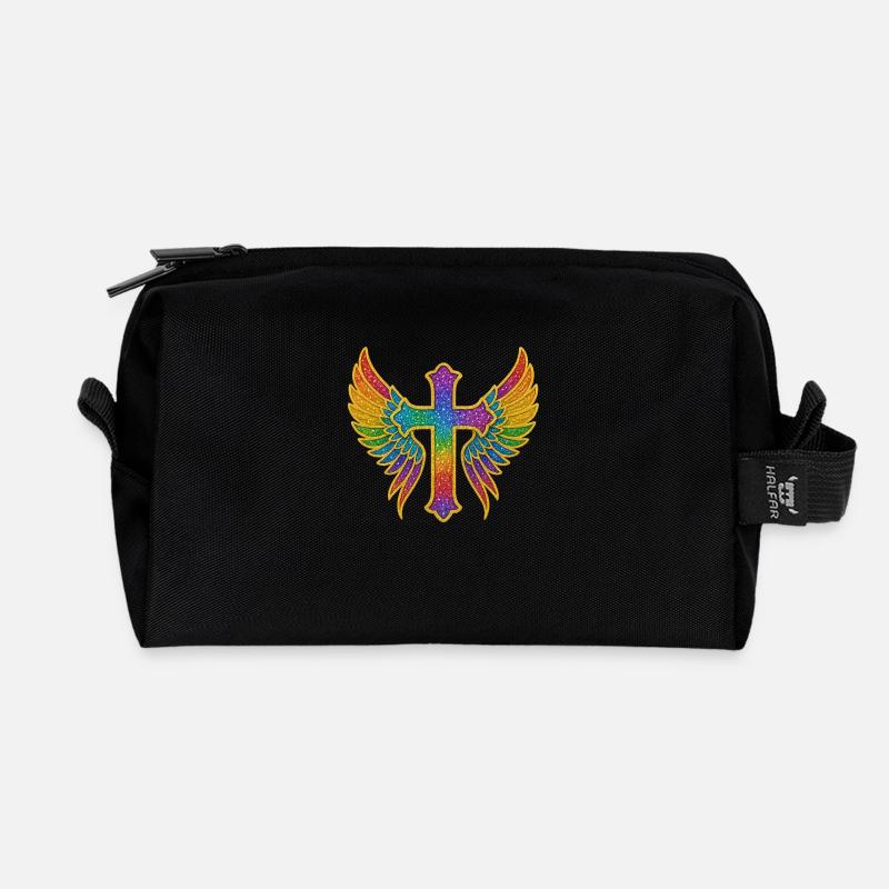 Kreuz mit Flugeln | Glitzer Gold Pailletten - Recycelte Kulturtasche - Schwarz