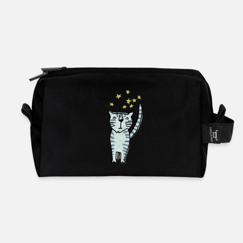 Katze - Recycelte Kulturtasche - Schwarz