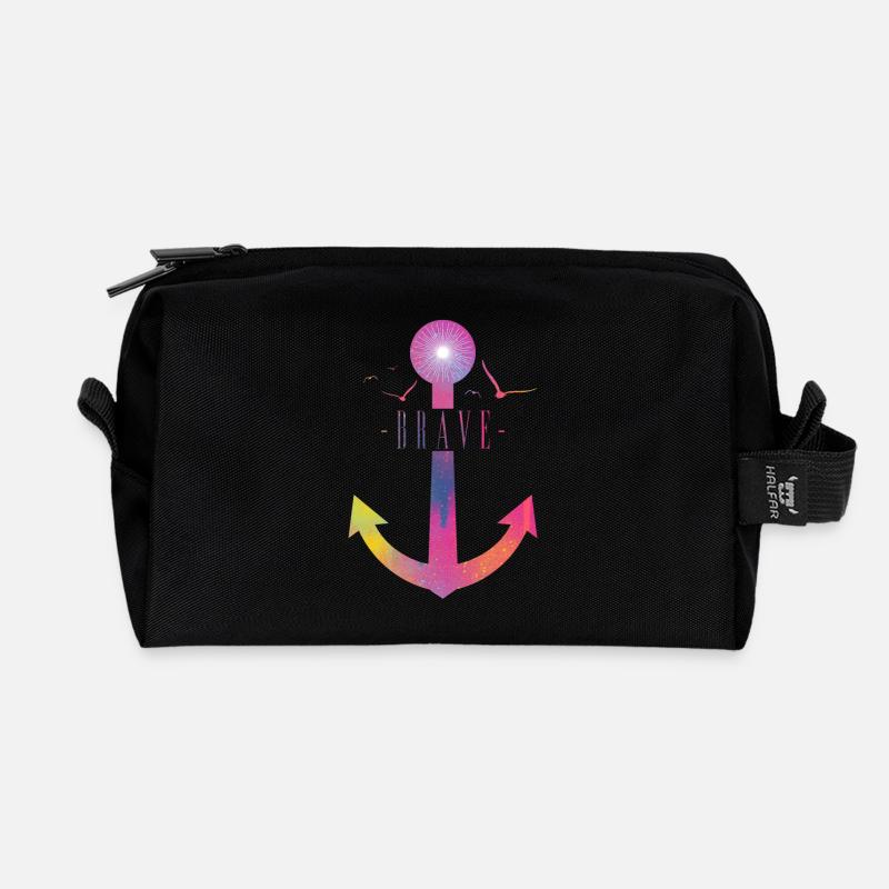 Brave - Colorful Anchor - Recycelte Kulturtasche - Schwarz