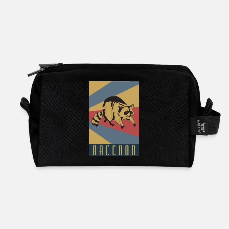 Waschbär Raccoon Retro - Recycelte Kulturtasche - Schwarz