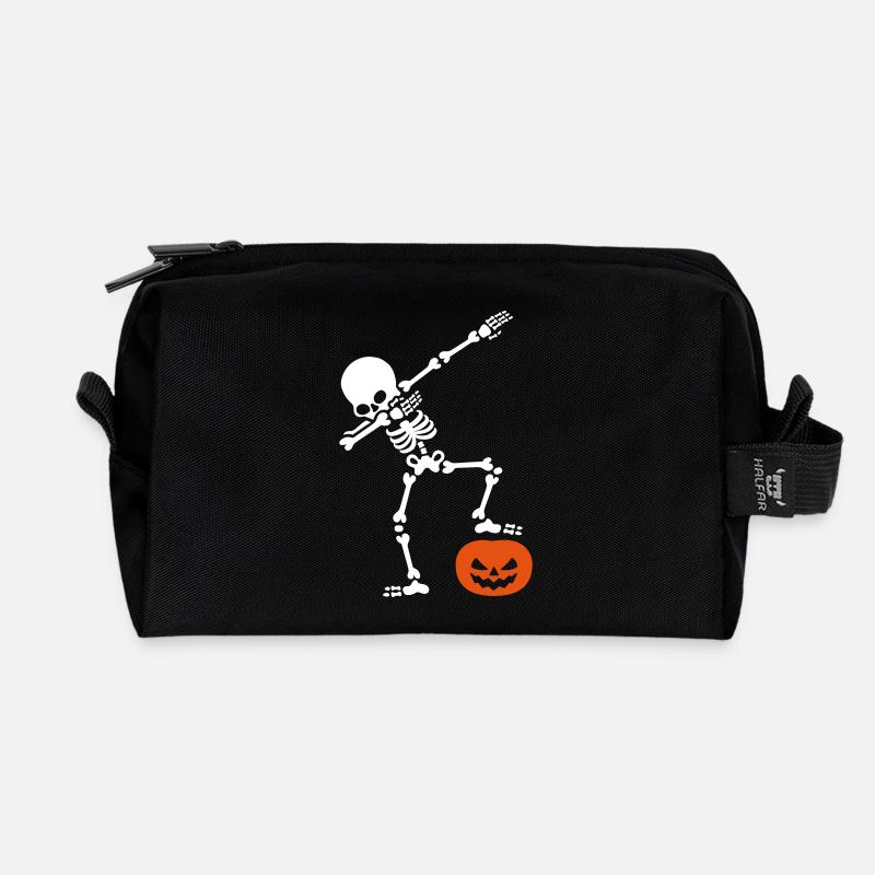 DABBING Skelett DAB Kürbiskopf Halloween - Recycelte Kulturtasche - Schwarz