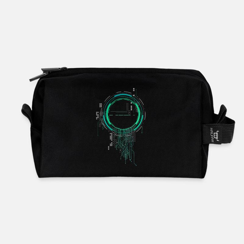 CPU PC PCB Spaceship Code Nerd PC Pixel Coder - Trousse de toilette en tissu recyclé - noir