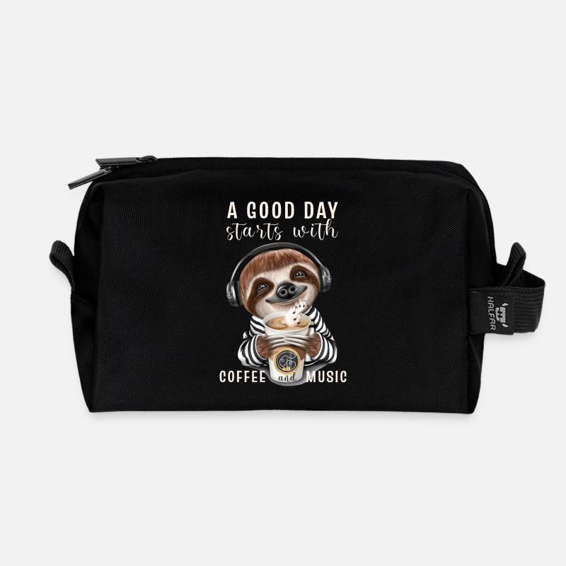 A good day starts with coffee first Faultier - Recycelte Kulturtasche - Schwarz
