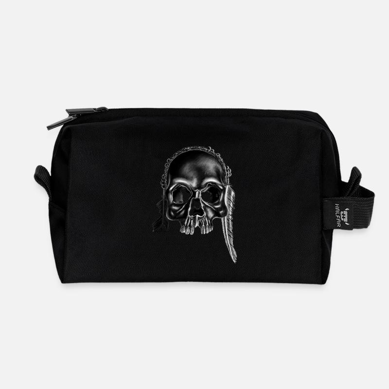 Schädel mit Federn 2 - Recycelte Kulturtasche - Schwarz