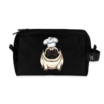 Cooking Pug, Creative Dog Design - Recycled Toiletry Zip Bag - black - Front