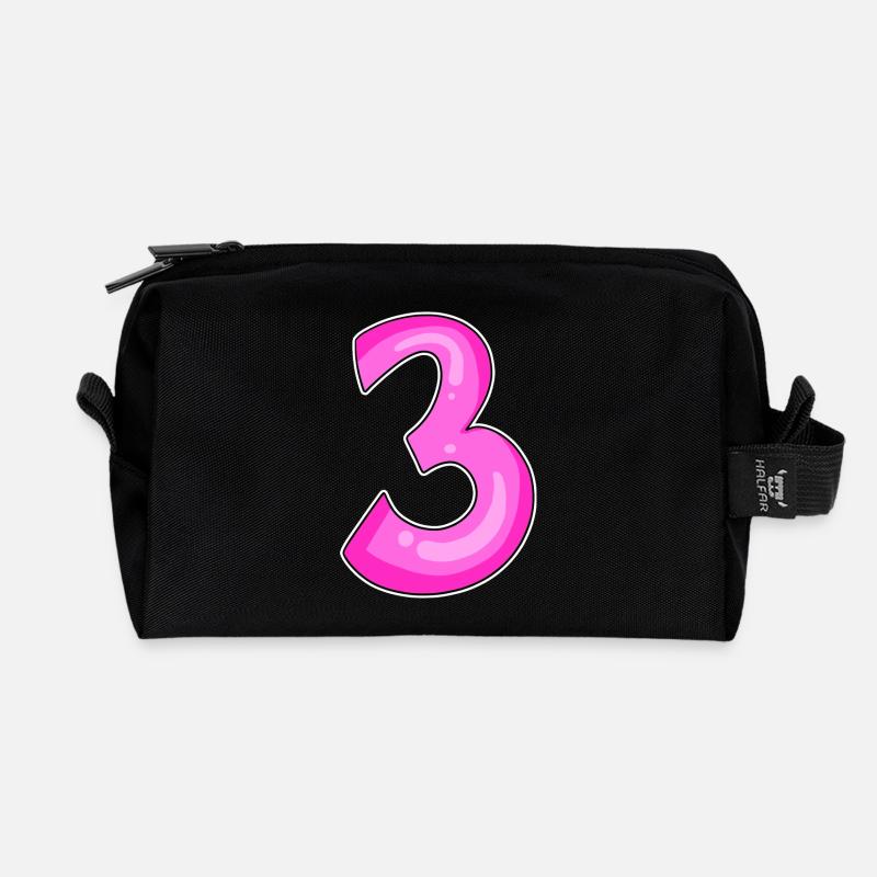 Drei - 3 - Nummer 3 - Zahl 3 - Recycelte Kulturtasche - Schwarz