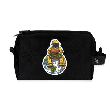 Un astronaute est heureux de son hamburger dans l’espace - Trousse de toilette en tissu recyclé - noir - Devant