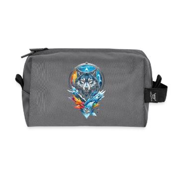 Geometric wolf water and fire - Recycled Toiletry Zip Bag - anthracite - Front