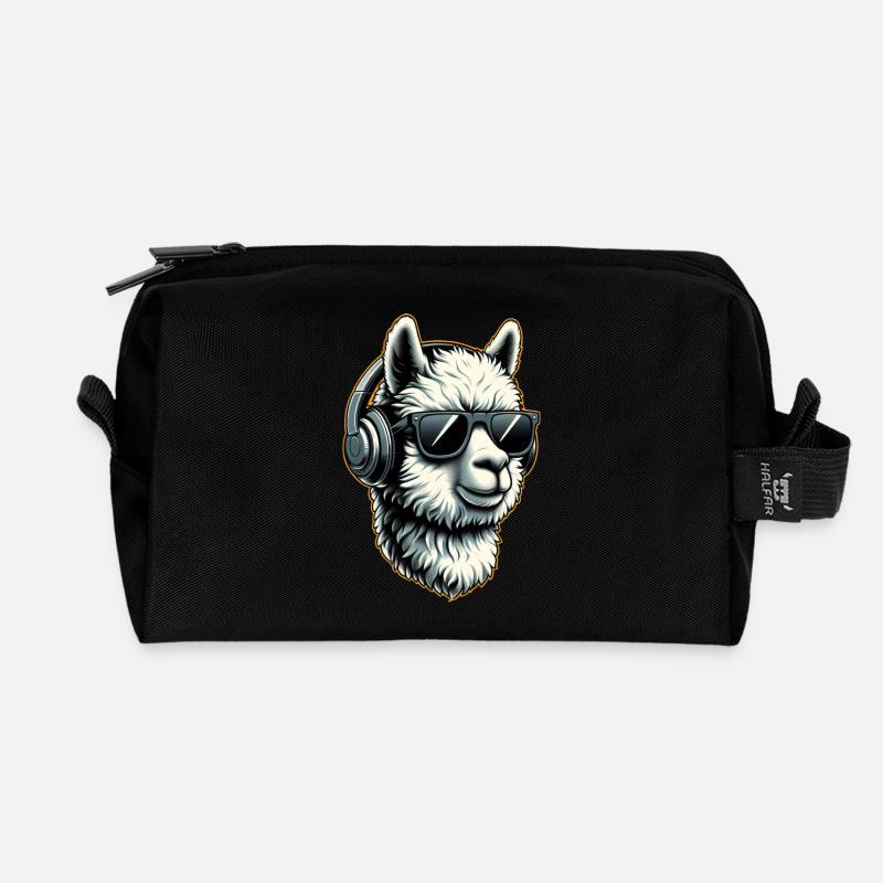 Alpaka Lama mit Kopfhörern und Sonnenbrille - Recycelte Kulturtasche - Schwarz