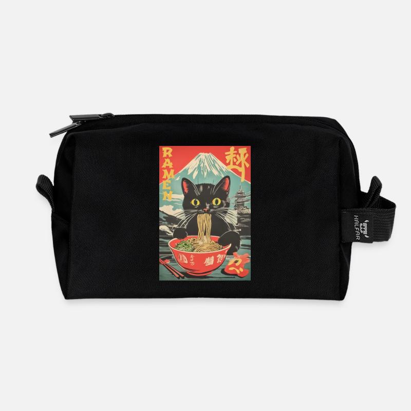 Vintage Anime Katze Ramen Japan - Recycelte Kulturtasche - Schwarz