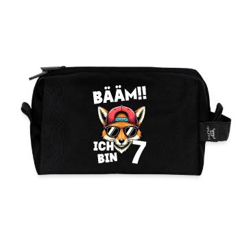 BÄÄM Ich Bin 7 Geburtstag Fuchs Geburtstagsdeko - Recycelte Kulturtasche - Schwarz - Vorne